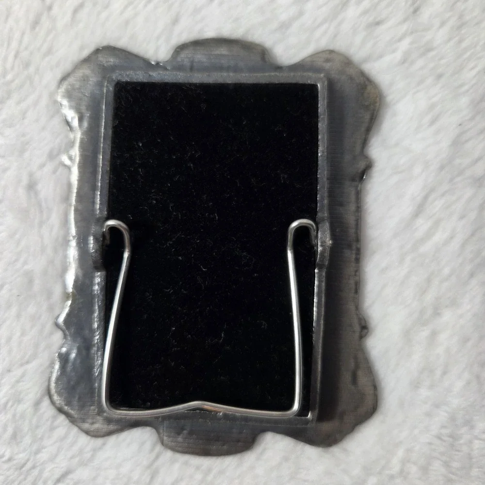 Ornate Pewter Picture Frame, Art Nouveau Border Embossed Flowers 3.25